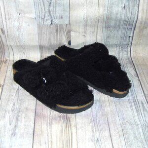 BIRKENSTOCK Papilio Arizona Big Buckle Shearling Black Sandals Womens Size 10